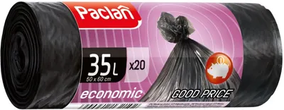 Saci de gunoi Paclan - Economic, 35 l, 20 buc., negre