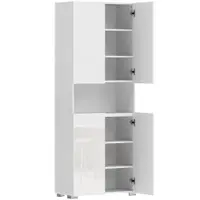 HOMCOM Dulap Bucătărie Înalt 180cm, Mobilier Depozitare cu Uși Soft-Close, Raft Deschis, 2 Dulapuri, Rafturi Ajustabile, Stil Modern pentru Sufragerie sau Bucătărie, Alb Lucios | Aosom Romania