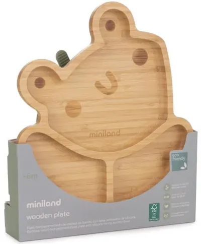 Farfurie din lemn cu vid Miniland - Eco Friendly, Frog