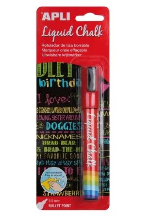 Marker cretă lichida APLI - Varf rotund, 8 gr., Rosu