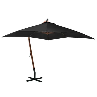 Gossi umbrela suspendata cu stalp, negru, 3x3 m, lemn masiv de brad