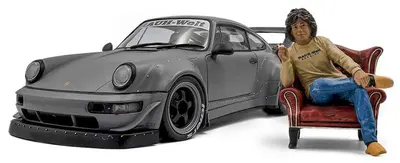 Model de colecție SOLIDO Modern: Automobile - Porsche 911 (964) RWB Body Kit with Akira Nakai Figure, Nardo Grey, 2024 - L.E. 4000 pcs.