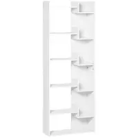 HOMCOM Bibliotecă, etajeră de depozitare cu 6 nivele, design neregulat, pentru sufragerie, dormitor, birou, 60x21x162,5cm, alb | Aosom Romania