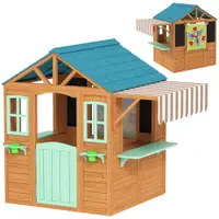 AIYAPLAY Căsuță de joacă pentru exterior cu tejghea de vânzare, ghiveci pentru plante, tablă de cretă, țintă, 4 bile 142 x 120 x 141,5 cm Multicolor | Aosom Romania