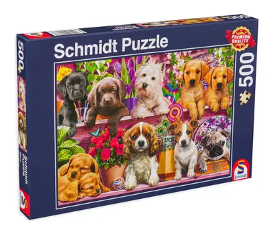 Puzzle Schmidt din 500 de piese - Puppies on The Shelf