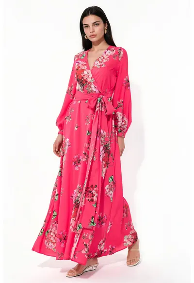 Rochie Midi - Floral - Multicolor - Poplin - Maneci lungi