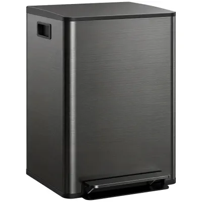HOMCOM Coș de gunoi de bucătărie 2 compartimente 2 x 30L, oțel inoxidabil, capac cu închidere silențioasă, 47,7x37,5x66,8cm, negru | Aosom Romania