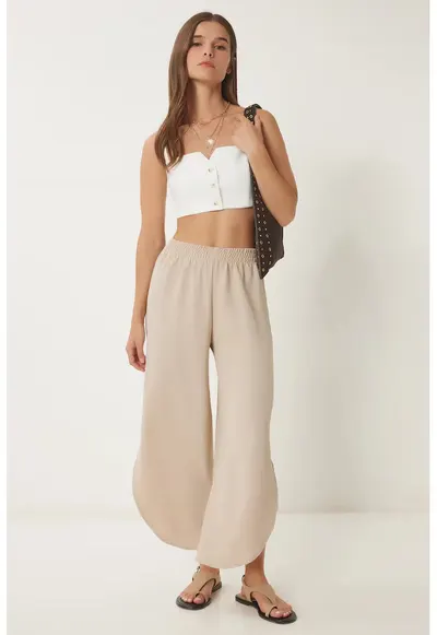 Pantaloni dama - Happiness Istanbul - texturati - crem - poliester