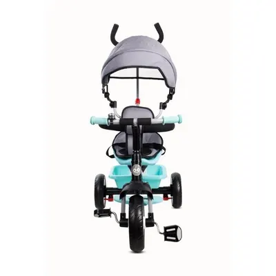 Tricicleta pentru copii Sun Baby 017 Fresh Turquoise Grey cu sezut reversibil 360, control al directiei, roti din spuma eva, suport pentru picioare pliabil