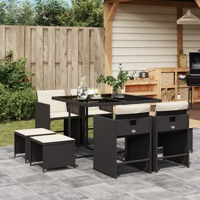 Gossi set mobilier de gradina cu perne, 9 piese, negru, poliratan
