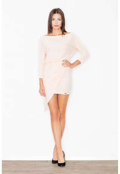 Rochie asimetrica - eleganta - cu maneci lungi - poliester - Roz