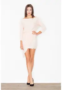 Rochie asimetrica - eleganta - cu maneci lungi - poliester - Roz