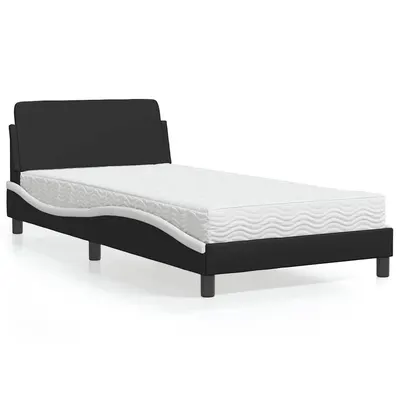 vidaXL Pat cu saltea, Dover, negru și alb, 100x200 cm, piele ecologică