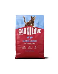 Hrană pisici sterilizate 2 kg CARNILOVE Active Cat Salmon and Turkey Sterilised, cu somon și curcan