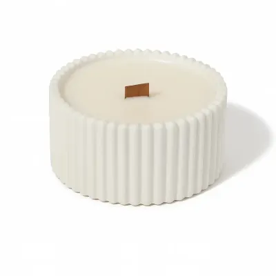 Lumânare din ceară de soia 90 g în vas ceramic reutilizabil – fitil din lemn - Iasomie & Vanilie