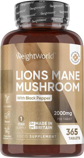 Lions Mane Mushroom with Black Pepper, 365 tablete, Weight World
