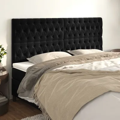vidaXL Tăblie de pat neagră 180x7x118/128 cm catifea