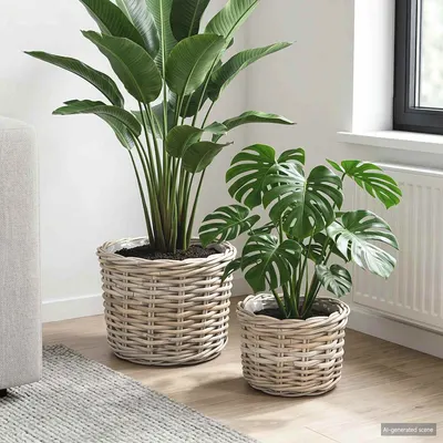 vidaXL Coș pentru plante cu depozitare 2 buc. Gri natural Ratan Kubu