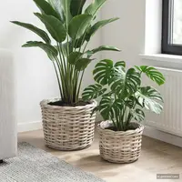 vidaXL Coș pentru plante cu depozitare 2 buc. Gri natural Ratan Kubu