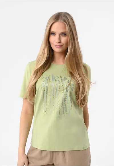 Tricou din bumbac cu model abstract - dama - strasuri - Regular Fit - T-Sear - lime - XXL
