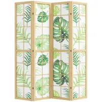 HOMCOM Separator de cameră 4 piese, pliabil, design boho, motiv tropical, separator independent, cadru din lemn, verde | Aosom Romania