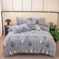 Lenjerie pat dublu, Super Pufoasa COCOLINO,cu ELASTIC, 4 piese, Jojo Home, Gri Albastrui, Brazi
