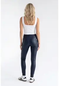 Pantaloni casual pentru femei - croi ajustat - lungime standard - cu nasturi si buzunare - din vascoza - M1343 - Bleumarin