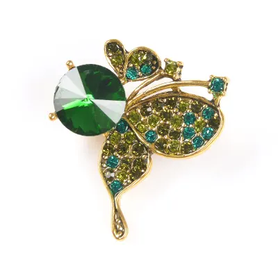 Brosa martisor fluture elegant cu piatra verde