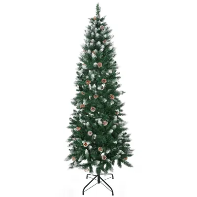 HOMCOM Brad de Craciun cu 6 picioare cu zapada artificiala cu 508 ramuri realiste, con de pin, pentru decorare interioara, verde alb | Aosom Romania