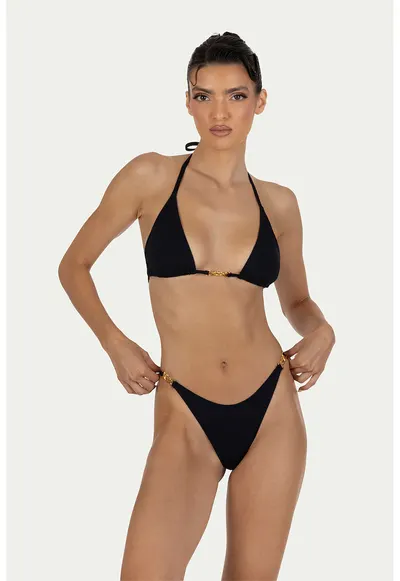 Costum de baie cu doua piese si cupe triunghiulare - Negru