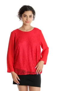 Bluza dantela & voal CT24102 rosu, Cesy | marimea XXL