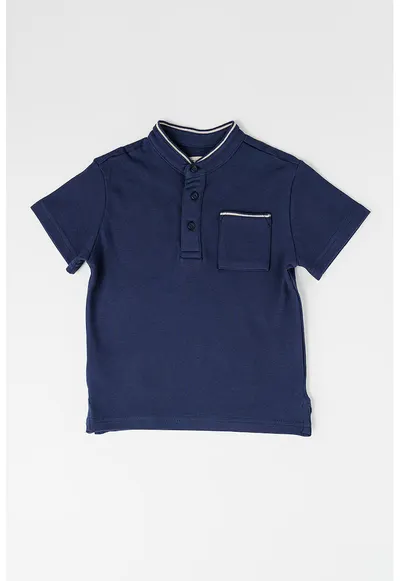 Tricou din amestec de bumbac cu terminatii contrastante - Bleumarin