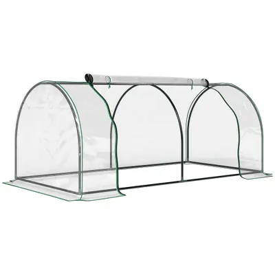 Outsunny Tunel de oțel pentru grădină cu seră și capac din PVC, 200x100x80 cm, transparent și verde | Aosom Romania