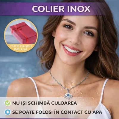 Colier Inox Si Zirconiu In Forma De Ochi, Argintiu