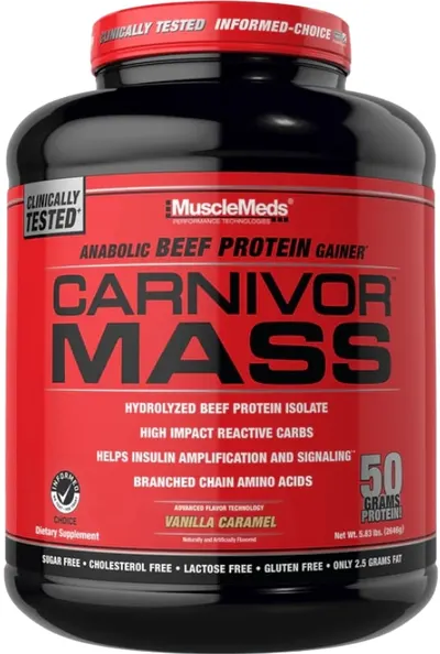 Carnivor Mass Beef Gainer, vanilie și caramel, 2724 g, Muscle Meds