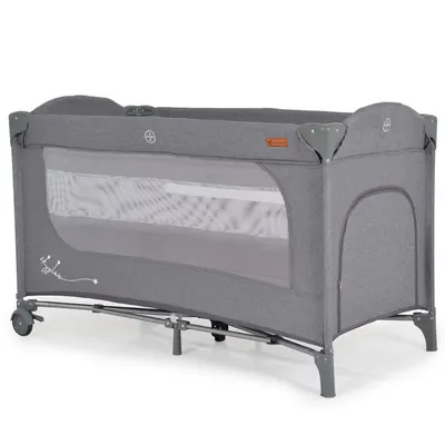 Patut pliabil multifunctional 2in1 Cangaroo SkyGlow Grey cu 2 nivele,roti cu blocare,Usa de acces cu fermoar,laterala cu plasa de ventilatie,pliabil compact,2 inele de sustinere si saltea pliabila incluse