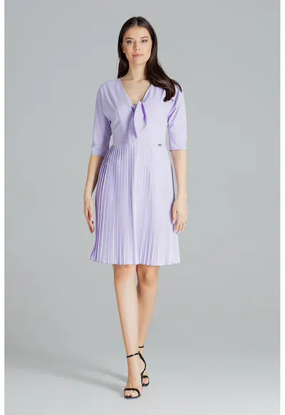 Rochie model L076 - decolteu in V - maneca scurta - violet - poliester 95% elastan 5%