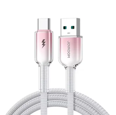 Cablu USB-A la USB-C, 1.2M, Joyroom S-A42, 3A, Transfer date, Textil, Alb-roz Engros