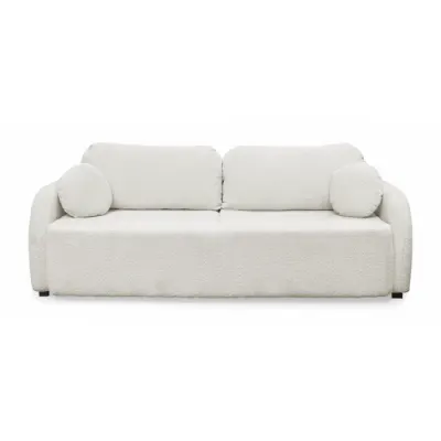 Canapea extensibila NOVA, 3 locuri, cu arcuri si lada depozitare, bej deschis + alb, 226x103x90 cm
