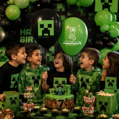 Set 8 baloane, din latex, model Minecraft, verde și negru cu creeper, baloane party premium