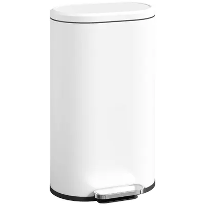 HOMCOM Coș de gunoi bucătărie 30L, coș cu pedală, coș interior detașabil, capac cu închidere silențioasă, 36,5x31x61cm, alb | Aosom Romania