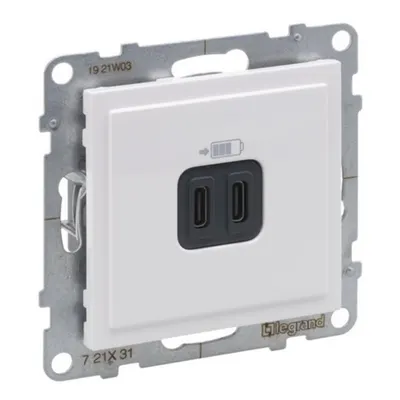 Incarc USB dublu, Tip C+C, alb