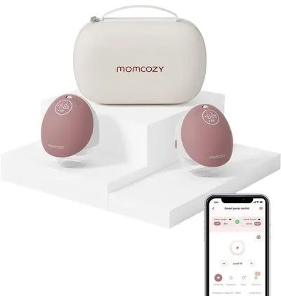 Pompă electrică dublă pentru sân Momcozy Mobile Flow - M9, Hands-free, Cozy Red