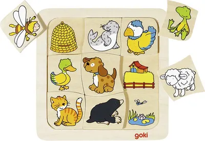 Puzzle din lemn Goki - Cine unde traieste?