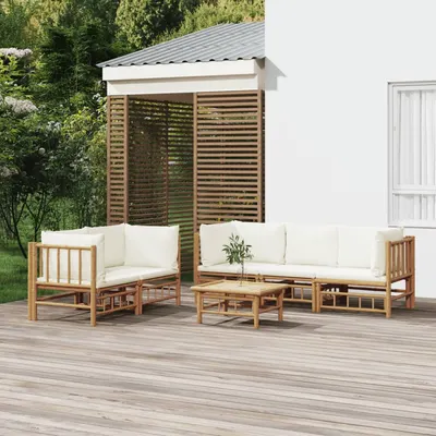 Gossi set mobilier de gradina cu perne alb crem, 6 piese, bambus