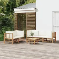 Gossi set mobilier de gradina cu perne alb crem, 6 piese, bambus