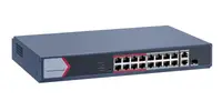 Switch PoE Hikvision DS-3E1318P-EI/M: 16 × 10/100 Mbps PoE port,1 × Gigabit combo,1 × Gigabit RJ45 port, 16 porturi PoE maxim 30