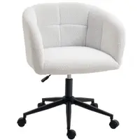 HOMCOM Scaun de birou tapițat cu acoperire pluș, design cu spătar tip cuvă, scaun de birou pe roți, bază din oțel, Crem+Negru | Aosom Romania
