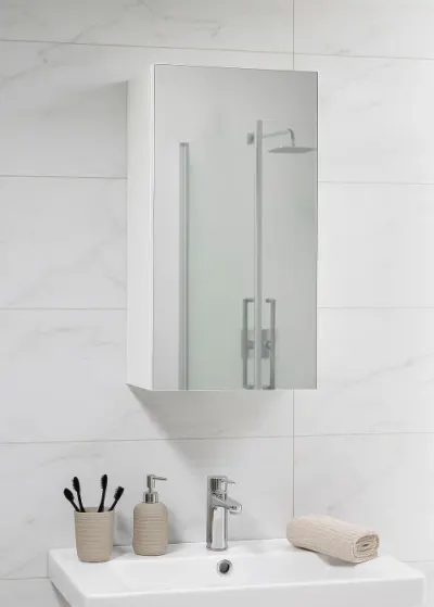 Dulap baie suspendat PROMO cu oglinda, 1 usa, alb, 30x21.5x68 cm