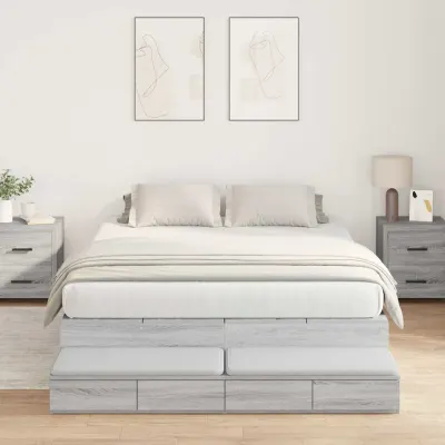vidaXL Cadru de pat cu depozitare Gri Sonoma 140 cm Lemn prelucrat